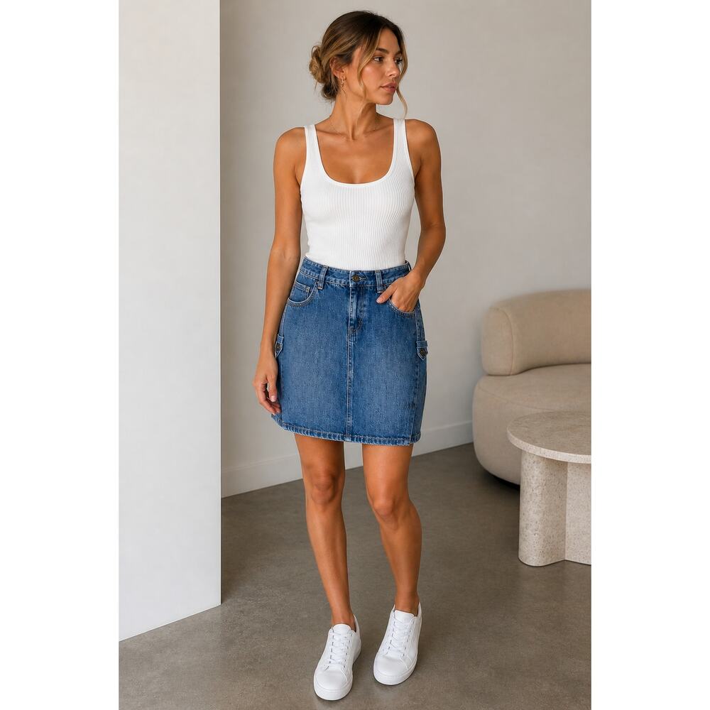 Tommy Hilfiger Denim Mini Skirt Size 12 Y2K Low Rise Blue Jean Skirt